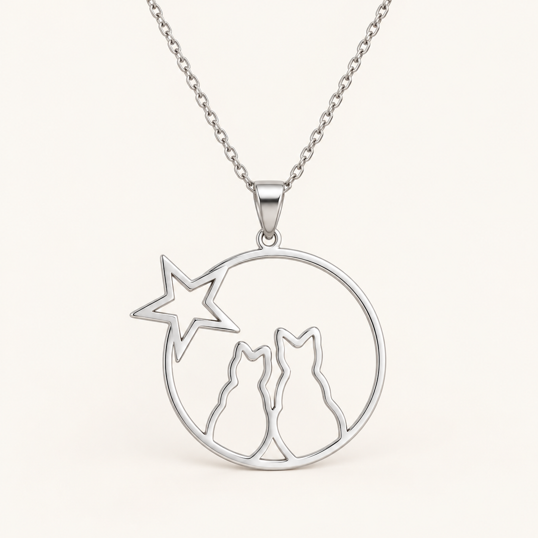 Colar Dois Gatos e Estrela