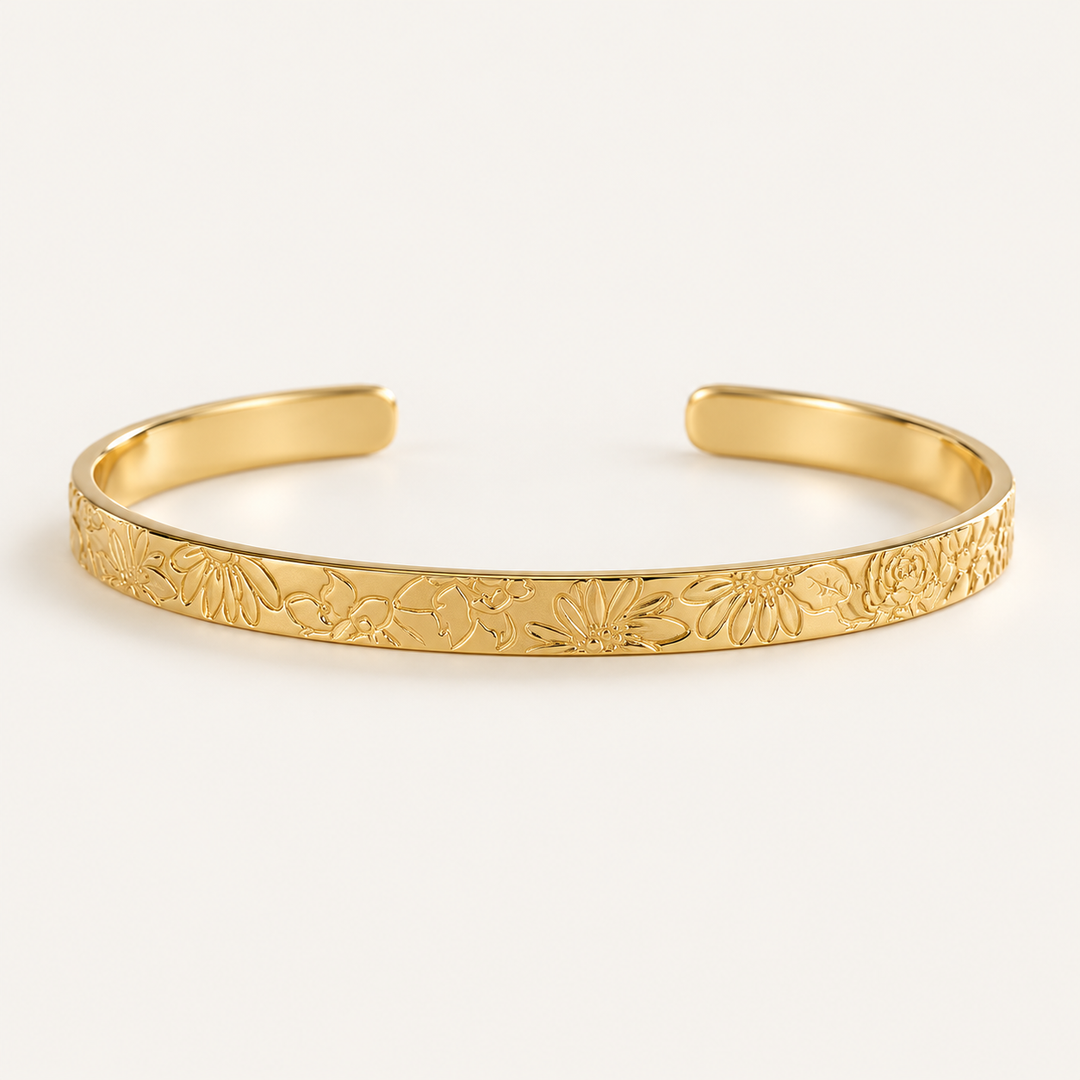 Pulseira Rígida com Flores Gravadas