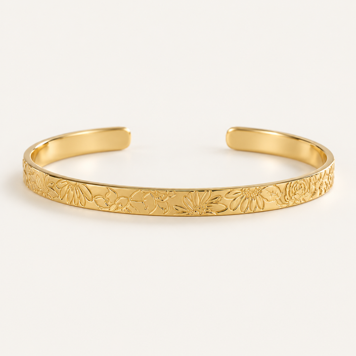 Pulseira Rígida com Flores Gravadas